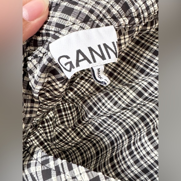 Ganni Ruched Seersucker Mini Dress In Plaid Print SZ 38/6 212 - Picture 5 of 11
